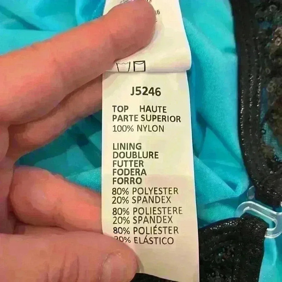 Curtain Call Teal with Black Sequin Overlay Jazz Dance Costume Dress J5246 - Picture 12 of 16